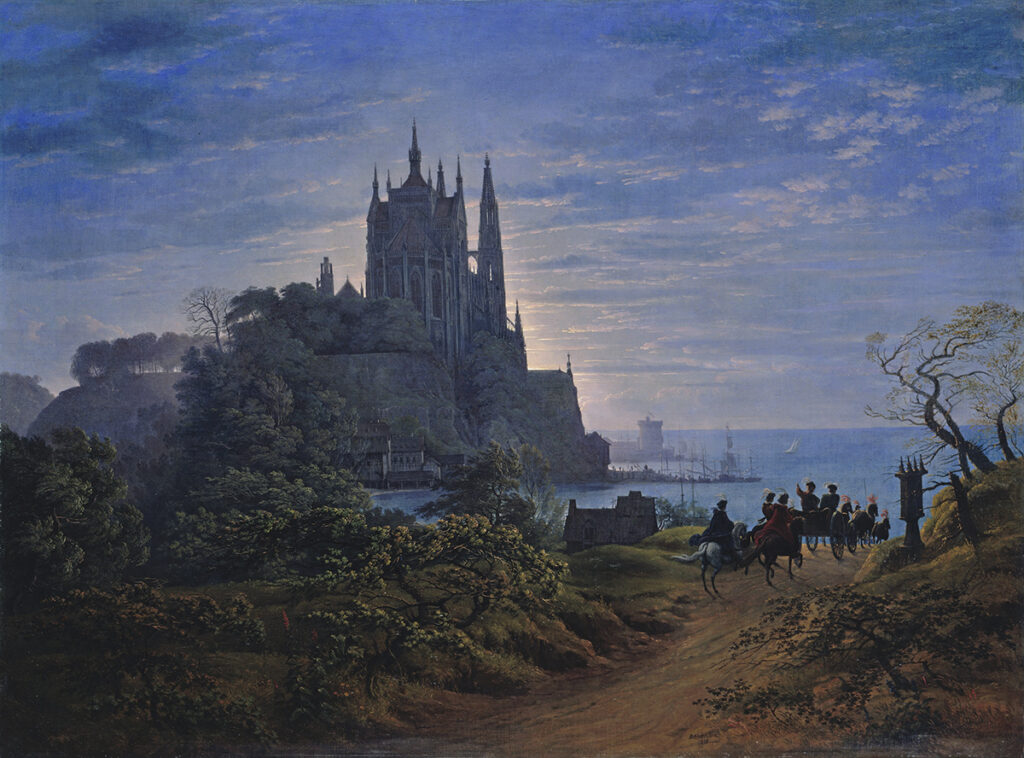 Iglesia Gótica en una roca junto al mar (1815), K. F. Schinkel